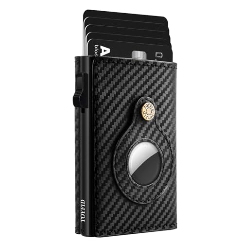 Minimalist Wallet for Men,Mens Wallet Card Holder Compatible with AirTag,Genuine Leather,ID Window,Pop Up Wallet Case,RFID Blocking,Slim Wallet with Magnetic Closure for Cash Credit Cards