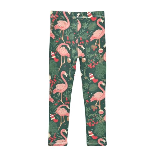KLL Christmas Pattern with Pink Flamingo Olive Little Girls Leggings Soft High Waisted Yoga Pants Running2