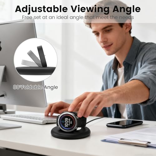 Image of Charging Stand Compatible with Amazfit Active 2 /2s Bip 6 Charger, Adjustable Foldable Magnetic Charging Station Dock for Smartwatch