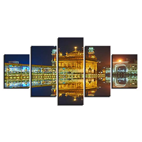 Cuadros de Lienzo del Templo Dorado en 5 Piezas Wall Art para Decoración de Interiores 3