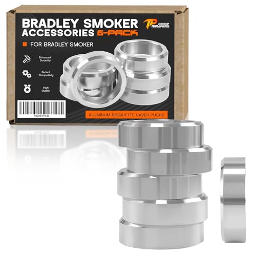 Bisquette Saver Pucks für Bradley Smoker, 6 Stück Bisquette Savers Bisquette Alternative für Bradley Smoker, Aluminiumscheiben mit Abstandshalter aus Holz