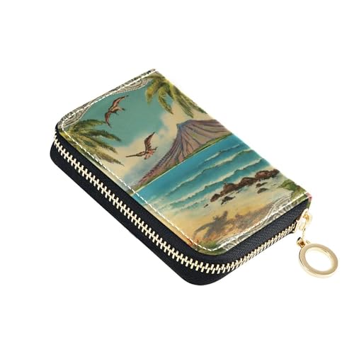 Burbuja Vintage Hawaiian Credit Card Holder for Women Men RFID Blocking, Leather Accordion Zipper Card Case Wallet 11 Slots