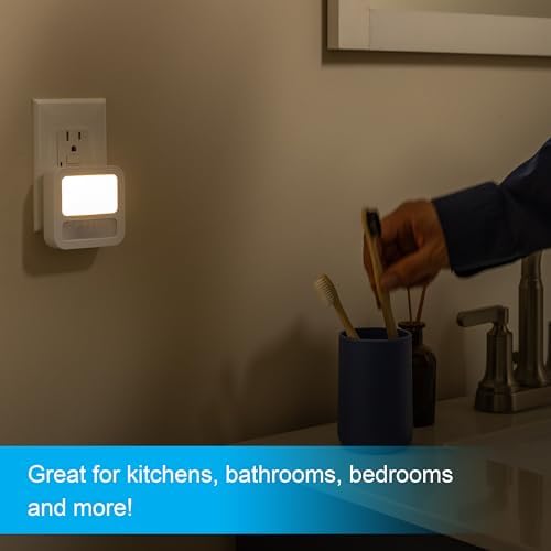 LED Motion Sensor Night Light, 20 Lumens, Dusk-to-Dawn, UL-Certified, Modern, Ideal Nightlight for Living Room, Bathroom, Bedroom, Nursery, 46439, White, 2 Pack