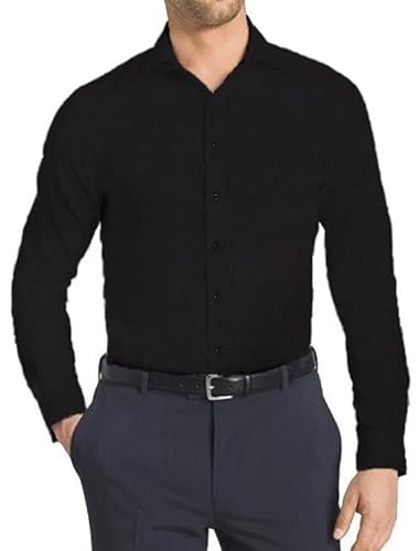 ONKEEP Mens Dress Shirts Stretch Slim Fit Long Sleeve Dress Shirts for Men Casual Business Formal Regualr Fit Button Down Shirt Wrinkle-Free Black Medium