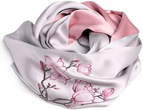 Scarf Wrap Shawl Scarf Silk Double Sided Scarf Handmade Embroidery Scarf (Pink)