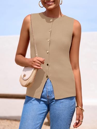 Image of PRETTYGARDEN Women's Sweater Vest Button Down Summer Tank Tops 2026 Sleeveless Knit Vests Fashion Business Casual Outfits