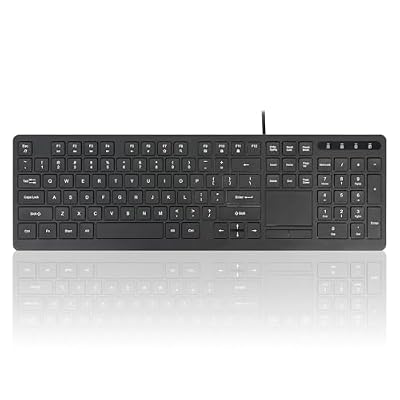 Perixx PERIBOARD-513III Wired Full-Size Keyboard with Integrated Touchpad - Quiet Scissor Keys - Multimedia Hotkeys - US Layout