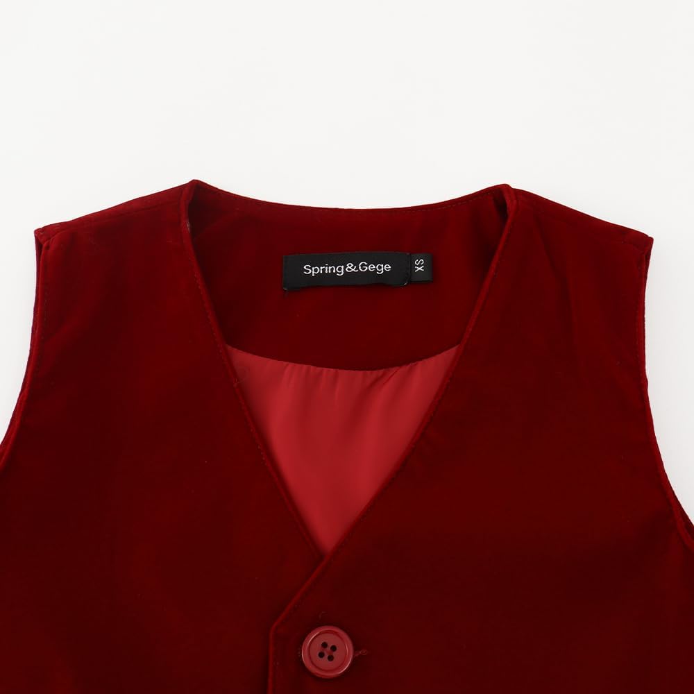 Spring&Gege Boys and Girls Velvet Suit Vest Formal Dress Waistcoat with Pockets, Size 4-14 Years