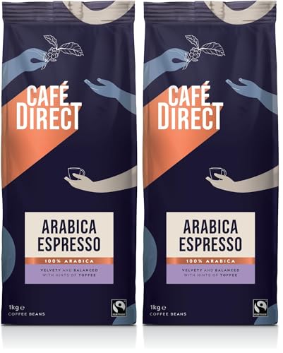 Image of Cafédirect Familia Espresso Coffee Beans 1kg - Fairtrade Arabica Whole Beans Slow-Roasted for a Smooth and Intensely Rich Flavour - Ideal for Espresso Machines (Pack of 2)