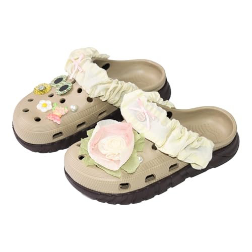 AeroGrip Fleura Clog Sandals, Beige, 9 US