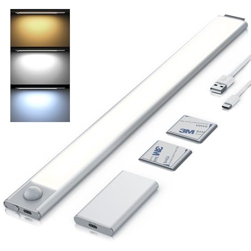 Brandson Luz Led Armario Cocina con Sensor de Movimiento Interior PIR, 40cm Barra Armario Lampara Luces USB Recargable sin Cables, 300 lm Luz LED Magnética, Para Gabinete Cocina Escalera Pasillo