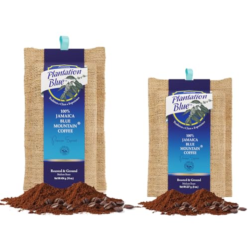 Plantation Blue 100% Jamaica Blue Mountain Coffee Medium Roast 1lb + 8oz Ground Bundle