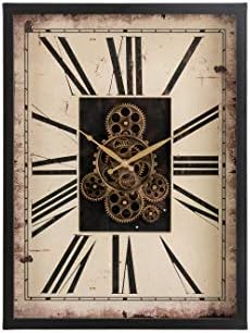 glitzhome 23.75" H Vintage Wall Clock, Vintage Rectangle Gear Clock with Tempered Glass Roman Numeral Clock for Livingroom or Office Decoration