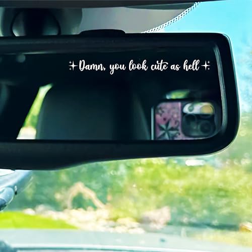 Image of Set 3Pcs You Look Cute As Hell Rearview Mirror Decal Funny Saying, Inspiration, Selflove Stickers Water Bottle Laptop StickerVinyl Waterproof 4x0.2 Inches Car Decal Gift for Girl Mom Dad Friend