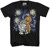 STAR WARS C3PO R2D2 Van Gogh Starry Night Droids Adult Mens T-Shirt (Premium Jet Black, 5X-Large)