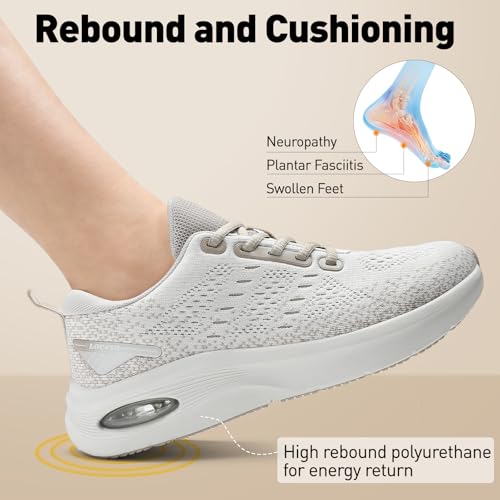 Wide Toe Box Walking Shoes Women with Cushioned Arch Support Orthopedic Running Sneakers for Plantar Fasciitis Non-Slip Lightweight Comfortable Breathable Workout Tennis Shoes Khaki Beige US 11 by LOCFIR - Used condition - Image 4