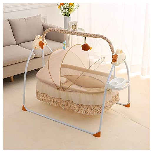 Electric Cradle Baby Swing Infant Bed Cot Crib Rocking Basket Newborn Bassinet Self Rocking Baby Rocker 0-24 Months 55 LB Automatic Intelligent Sleeping(Khaki)