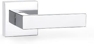 DECORITEN Heavy Duty Half Dummy Lever Door Handles in Polished Chrome Finish, Straight Dummy Door Levers Single Side Pulls with Square Rosette, 2 Pack