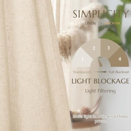 Image of jinchan Lined Linen Curtains Privacy Back Tab 50x90 Inch 2 Panels Set Beige