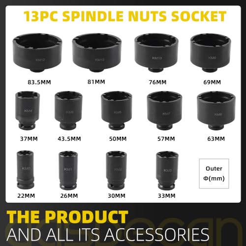 Dasbecan 13PCS Spindle Nut Socket KM00-KM12 1/2" Drive Axle Locknut Tool by Dasbecan - Used condition - Image 2