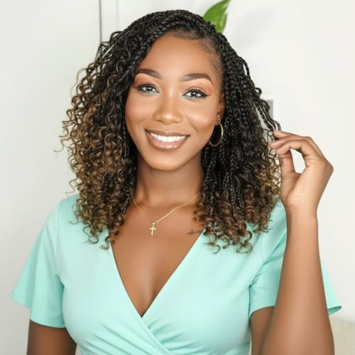 Fulcrum Goddess Box Braids Crochet Hair 10 Inch,9 Packs Boho Box Braid Crochet Hair for Women,Pre-looped Bohemian 3X Crochet Braiding Hair with Curly Ends(10Inch,T30#)
