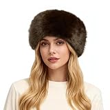 HH HOFNEN Faux Fur Headband for Women Winter Fur Hat with Stretch Ear Warmer Earmuff Brown