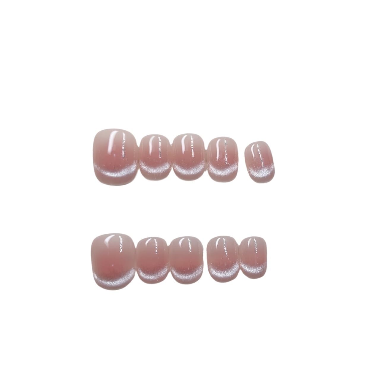 presionado sobre los clavos, Paquete de 10 uñas postizas con purpurina y borde francés, cuadradas y cortas, for mujeres y niñas.(581S)