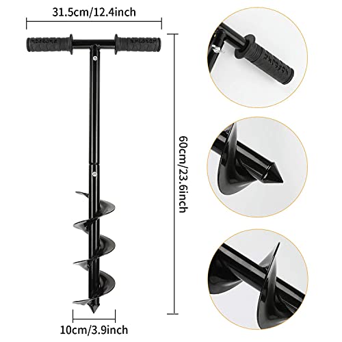 Grednfhat Garden Auger Spiral Drill, Earth Hand Auger Drill with Non-Slip Handle, Auger Post Hole Digger, 3.9\"x24\" Garden Spiral Drill Bit for Planting Trees, Deep Cultivating, Seedlings