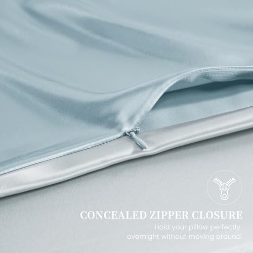 Image of THXSILK Mulberry Silk Pillowcase Standard Size, Set of 2 Pillowcases, Pillow Cover with Hidden Zipper, Soft Smooth Cooling Pillowcases for Hair and Skin, Gift for Women Men, Blue