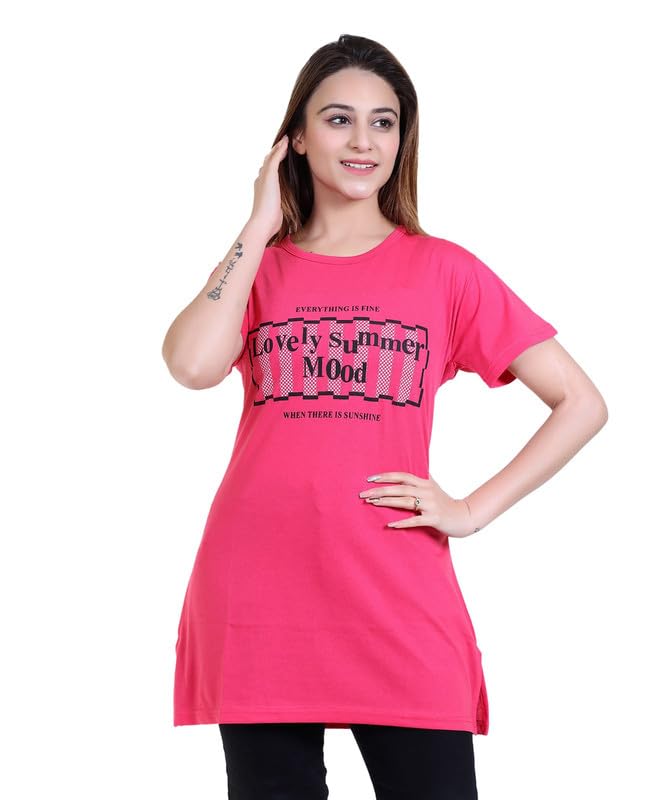 us reload Women CottonRegular Fit T-Shirt/Long Night Wear Top for Women & Girls Soft & Cotton Nightwear Comfortable Lounge & Sleepwear Maroon T-Shirt StylishNight Top Majenta (Size XL)-picture-38