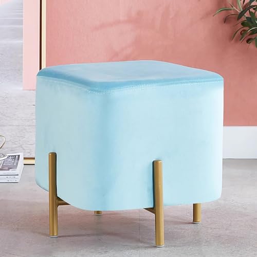 Taburete de tocador, otomana moderna de terciopelo con patas de metal, silla de maquillaje tapizada, reposapiés acolchado, soporta 300 libras