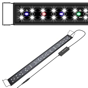 Aquarium Light,Full Spectrum Aquarium Light with Expandable Bracket,White Blue Red Green LEDs, Adjustable Timer and Brightness for 24~30IN Fish Tank