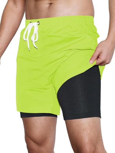 Mens Swim Trunks with Compression Liner Quick Dry 5 inch Inseam Beach Shorts Swimwear Board Shorts Bathing Suit