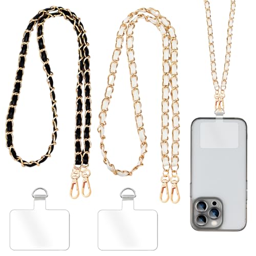 LEIBOCHAO 2 Pièces Lanière de Chaîne de Phone Portable avec 2 Patchs de Rechange, Chaîne de Cou pour Phone Portable, Sacs et Portefeuilles, Compatibles avec Plupart des Smartphones