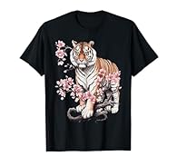 Womens graphic Tiger t shirt. Vintage Japanese Tiger Traditional Asian Cherry Blossom Art Cherry Blossom Tiger T Shirts Lightweight, Classic fit, Double-needle sleeve and bottom hem