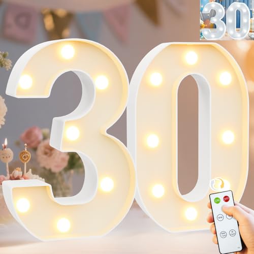 Image of Pooqla 30th Birthday Decorations for Her Him, Decorative Marquee Numbers with Remote, Light Up 30 Sign for Party Backdrop 30th Wedding Anniversary Decor, Warm White and Cool White Number 30