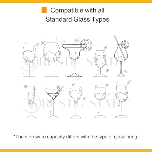 Rustic State Vigo 4 Sectional Adjustable Wood Under Cabinet Wine Glass Holder Wine Glass Rack Hanging Shelf Stemware Glassware Bar Organizer - 12 Wine Glass Storage - 11 Inch Deep - Mahogany - Thumbnail 7