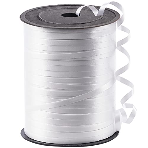 Image of PartyWoo White Ribbon, 500 Yard, Curling String Balloon Thin Gift Ribbon for Gift Wrapping Balloons Presents Floral Graduation Christmas Birthday Wedding Party Decorations (1 Roll)