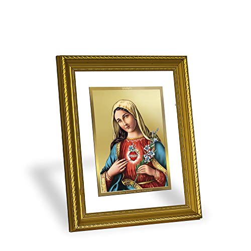 Image of Diviniti Mother Mary Gold Plated Wall Photo Frame, Table Decor| DG Frame 056 Size 2.5 and 24K Gold Plated Foil| Religious Photo Frame Idol For Prayer, Gifts Items (28 CM X 23 CM)