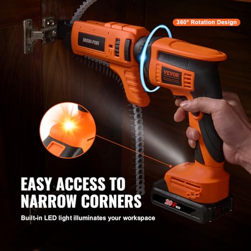 VEVOR Drywall Screw Gun Auto-Feed, 20V Max Collated Drywall Screwgun, 4200RPM Brushless Cordless Drywall Gun Kit with 2 Battery Packs, Belt Clip, Charger, Tool Bag, Screw Length and Depth Adjustable by VEVOR - Image 6