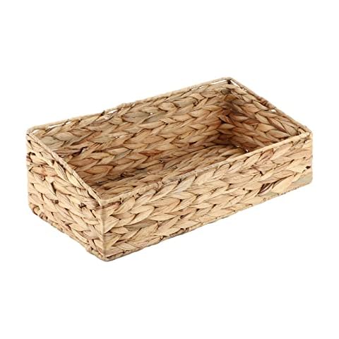 YAHUAN Hand Woven Water Hyacinth Baskets for Organizing Woven Trapezoid Basket Pantry Baskets Trapezoid Storage Bin for Shelves, Pantry, Closet and Home Decor (Water Hyacinth) Cover