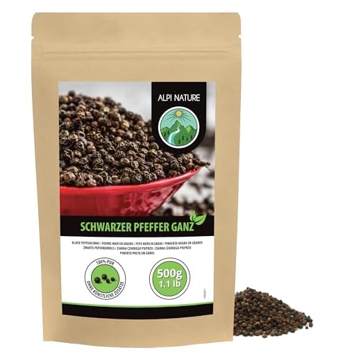 Svartpeppar hel, svarta pepparkorn 100% naturliga, naturligtvis utan tillsatser, vegan, svartpeppar (500 GR)