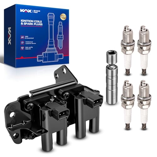Image of KAX 1 Ignition Coil & 4 Spark Plugs Set Fit for Hyundai Accent | Hyundai Accent 2001-2005 1.6L, UF424