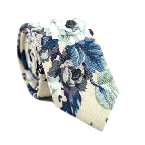 Image of DAZI Men's Skinny Tie Floral Print Cotton Necktie, Great for Weddings, Groom, Groomsmen, Missions, Dances, Gifts.