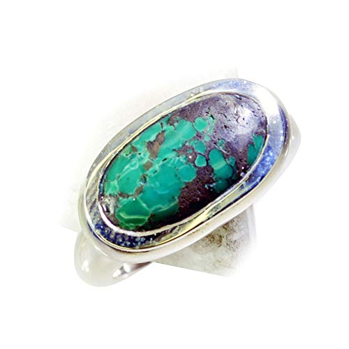 Bague en turquoise véritable et argent massif au cadre rectangulaire élégant