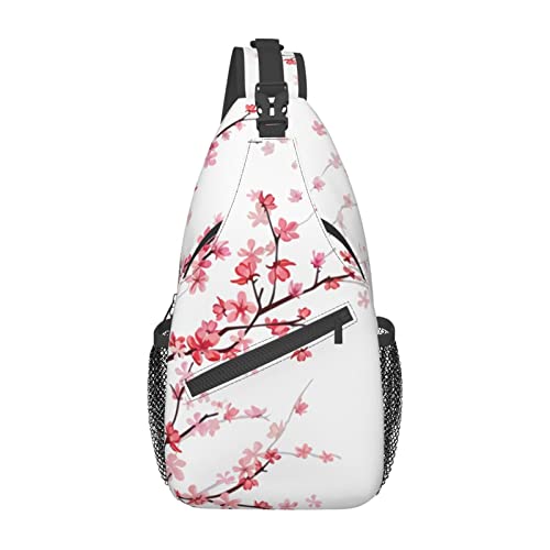 NISENASU Patterned Sling Bag Crossbody Backpack,Adjustable Chest Bag Casual Shoulder Backpack Travel Hiking Daypack Unisex, Pink Cherry Blossom Floral Sakura, One Size, Sling Backpacks