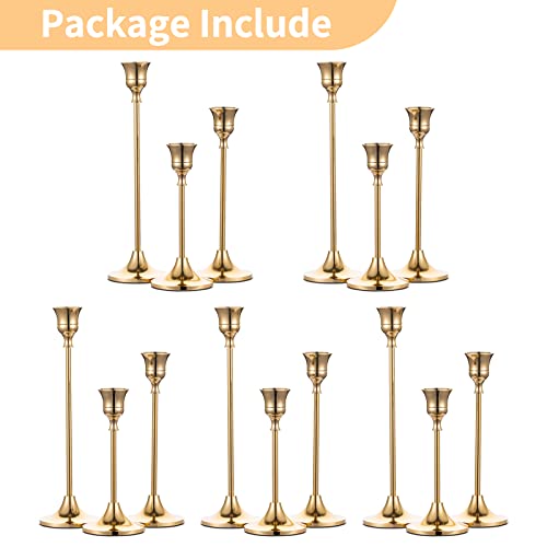 Nuptio Candlestick Candle Holders 15 Pcs Candle Stick Holder Gold Taper Candle Holder Candle Stand for Wedding Party Thanksgiving Halloween Birthday Mantel Baby Shower Table Centerpieces Decor by NUPTIO - Image 8