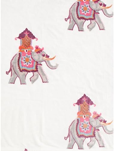 Envogue Plush Fleece Throw Blanket Decorated Elephants Plum Pink Gray on Cream / Off-White, Saveh