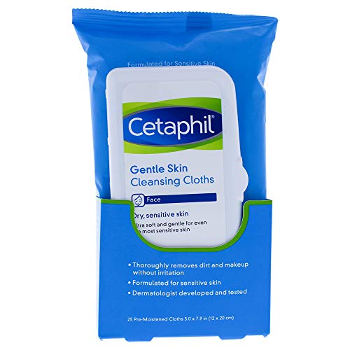 Cetaphil Gentle Skin Cleansing Cloths for Dry, Sensitive Skin, Face Cleansing Wipes, 25