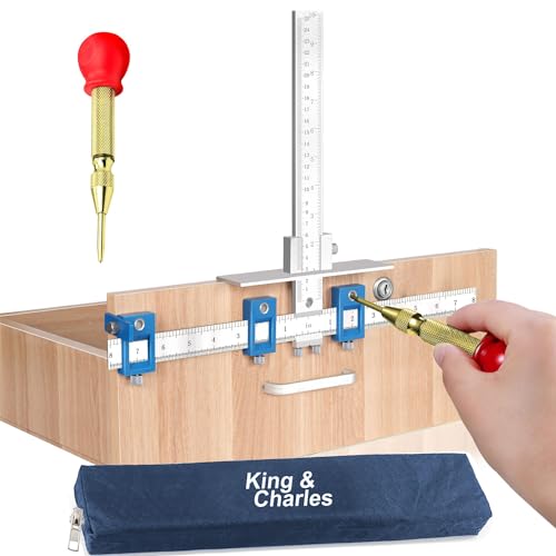 King&Charles Cabinet Hardware Jig, Metal Cabinet Handle Jig with Automatic Center Punch, Perfect Set - Avoid Jitter Caused by Direct Drilling, Use for Handles and Pulls on Drawers/Doors.